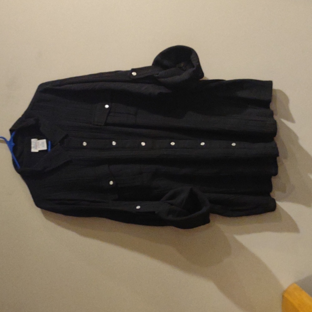 Only Necessities Black Textured‎ Cotton Women's 3X  Snap Front Top